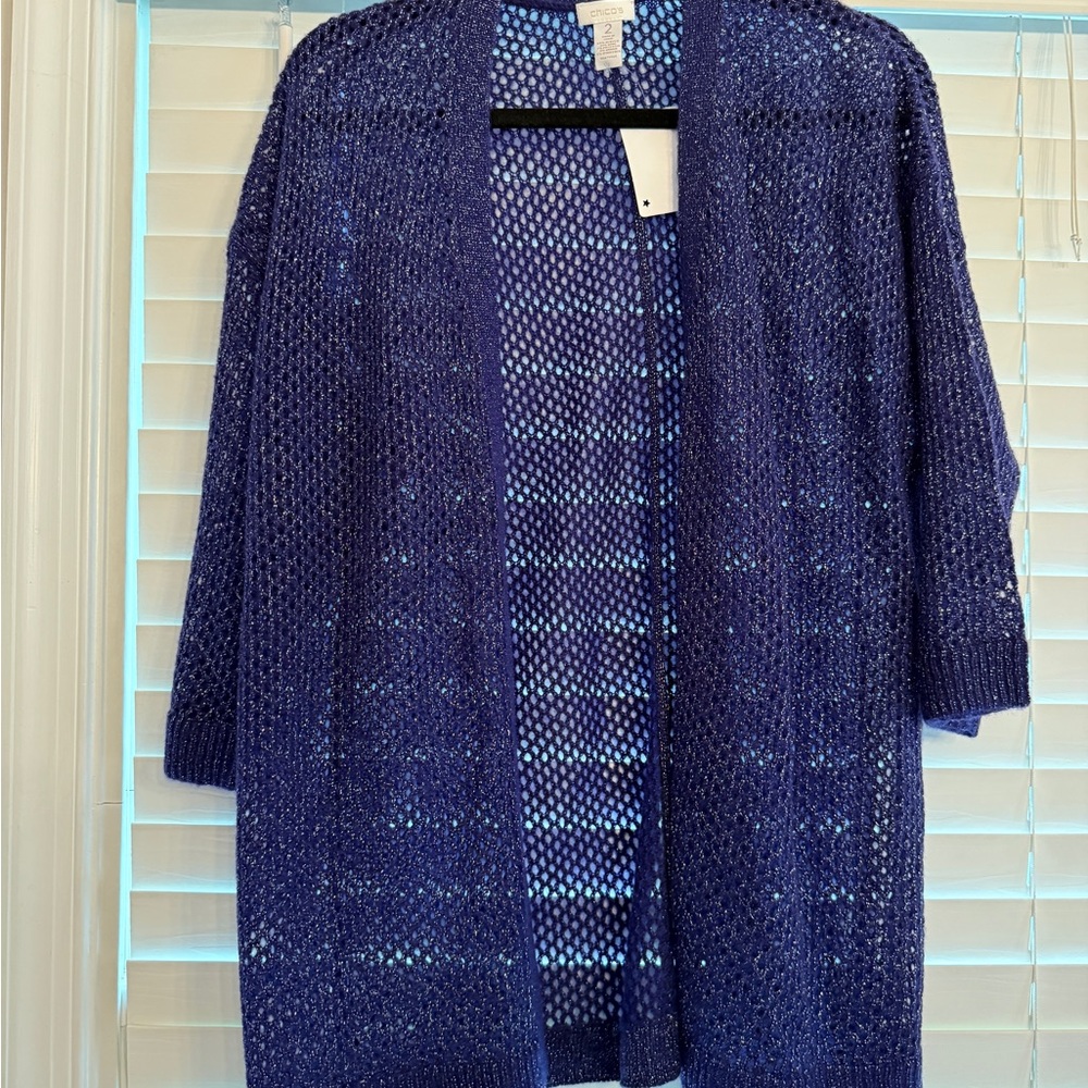 Chico's Deep Blue / Purple Sparkle Open Knit Cardigan
